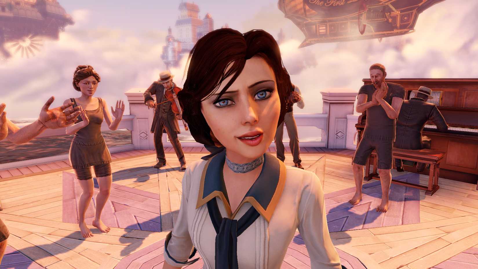 Elizabeth looks toward the player in a screenshot from BioShock Infinite