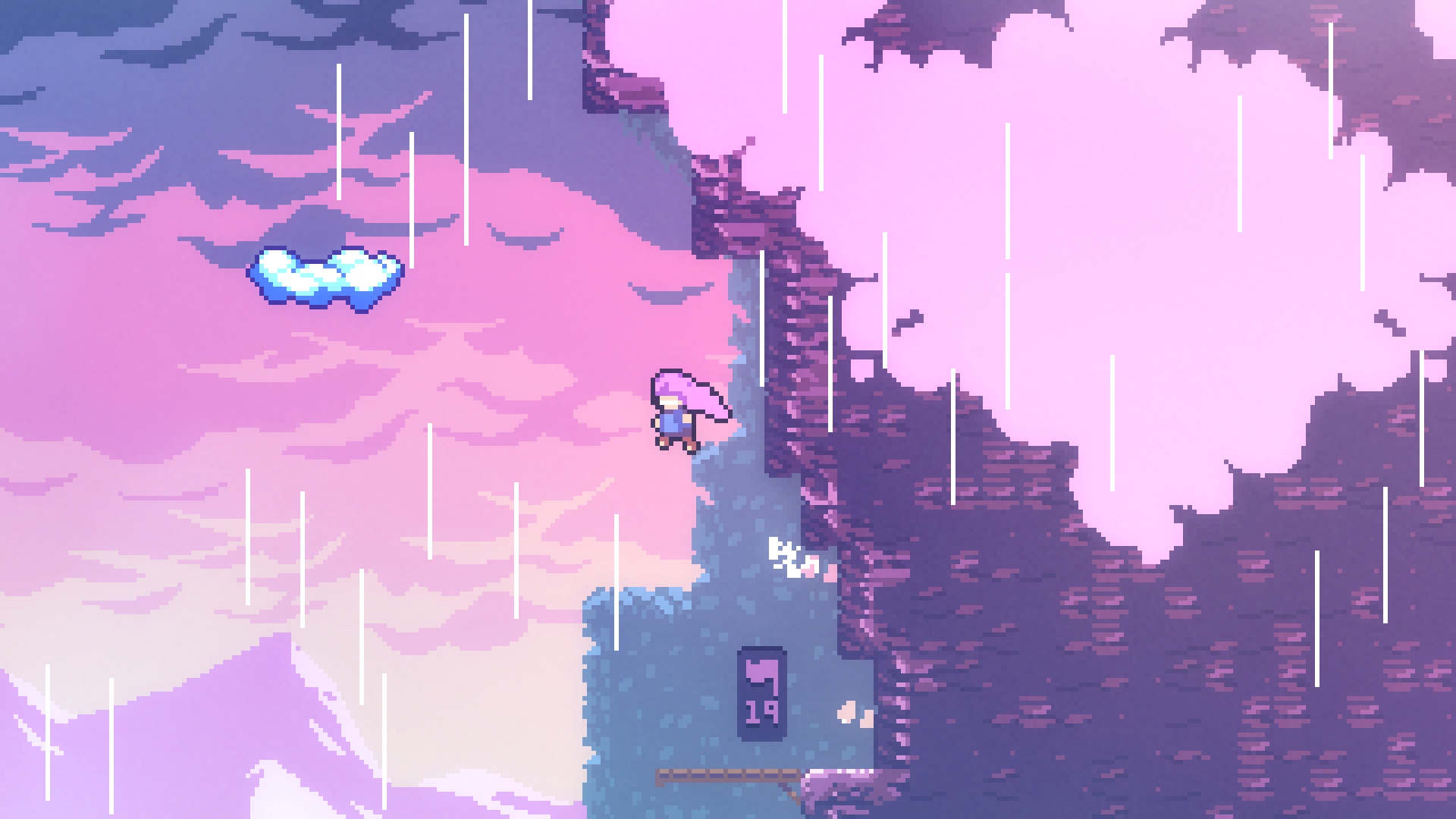 Celeste - rain falling from purple sky