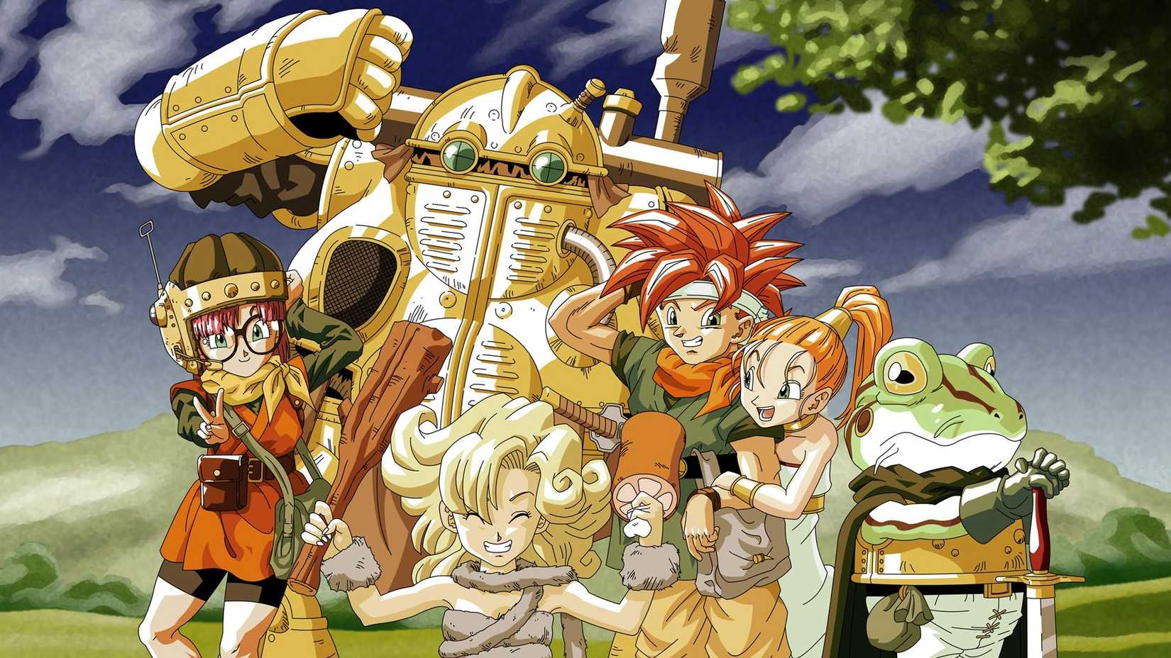 Artwork of the original Chrono Trigger’s sextet of heroes by Akira Toriyama