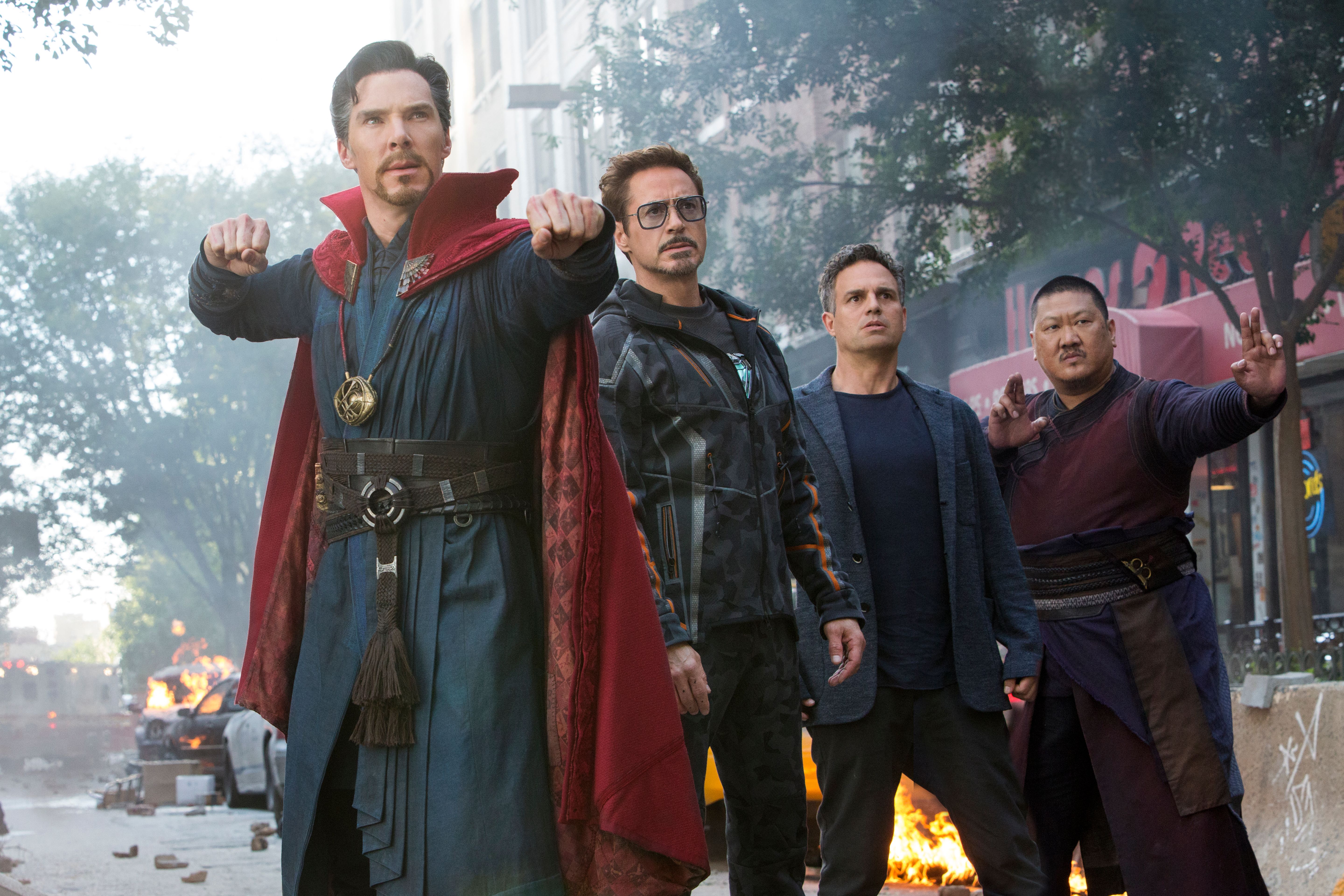Marvel Studios’ AVENGERS: INFINITY WAR..L to R: Doctor Strange/Stephen Strange (Benedict Cumberbatch), Iron Man/Tony Stark (Robert Downey Jr.), Bruce Banner/Hulk (Mark Ruffalo) and Wong (Benedict Wong)