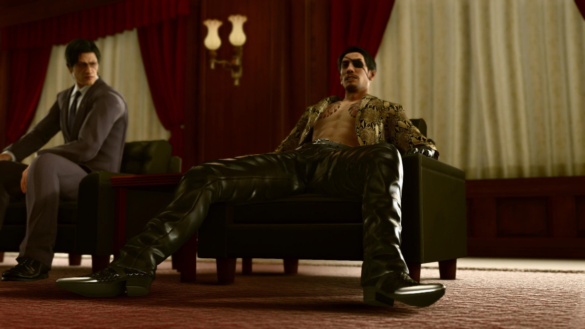 Yakuza Kiwami 2 - Majima Goro sitting down