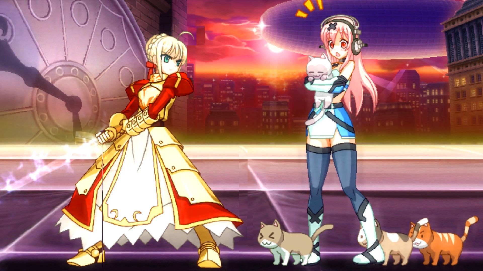 Watch Fate/Stay Night's Saber battle Super Sonico in this