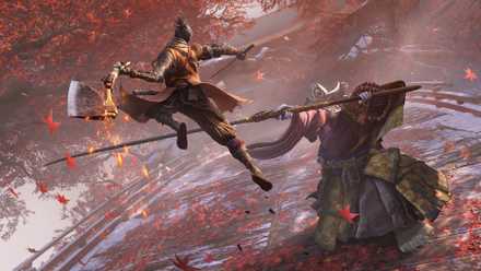 Wolf leaps at an enemy holding a long pike in Sekiro: Shadows Die Twice