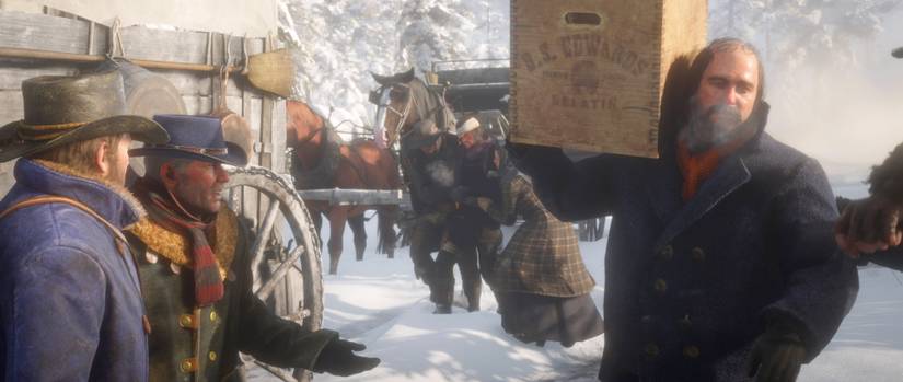 Red Dead Redemption 2 - Arthur, Hosea and Pearson in the snow
