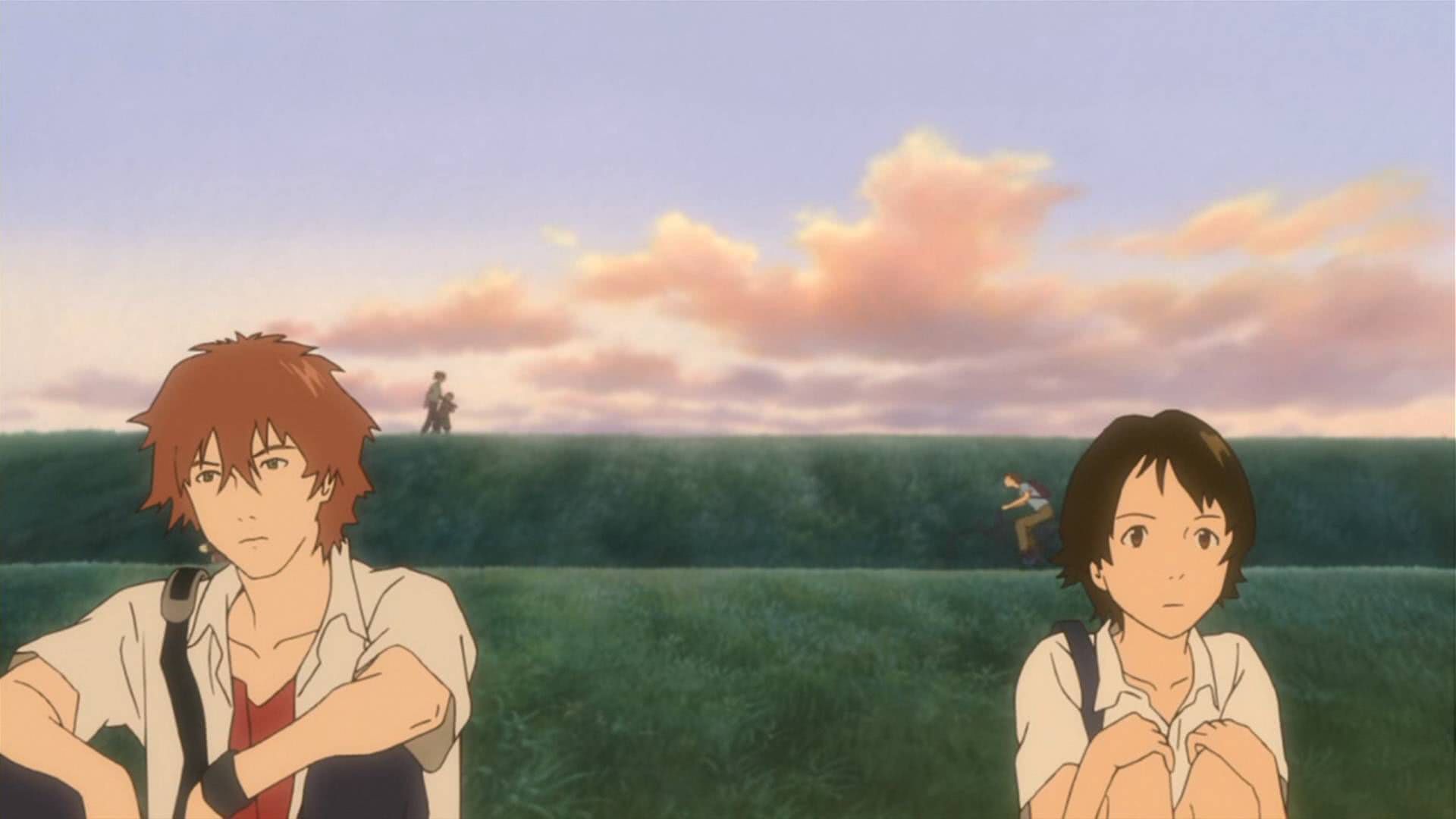 Two young adults sit next to each other with some distance between them in The Girl Who Leapt Through Time