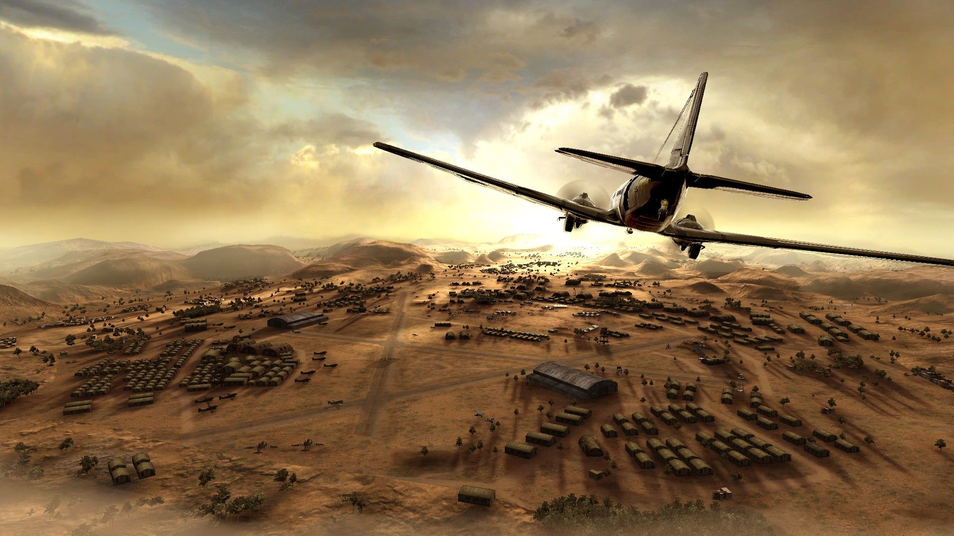 Medal of Honor: Airborne - plane flying over military outpost