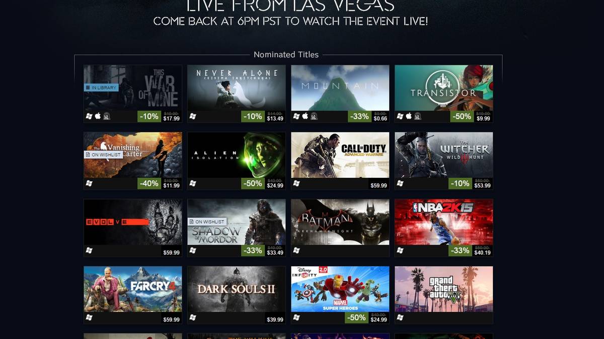 Steam sale offers discounts on The Game Awards 2014 nominees