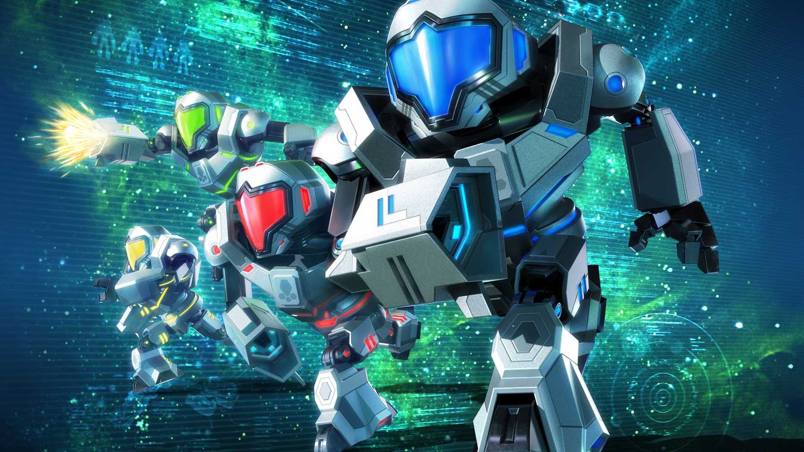 Federation Force troopers pose in Metroid Prime: Federation Force.