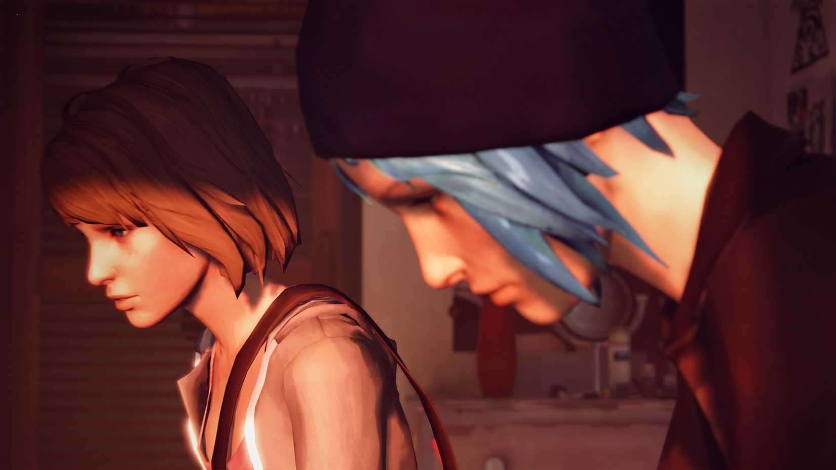Image from Dont Nod's Life is Strange series. It shows Max and Chloe sitting together, sunlight on their faces.