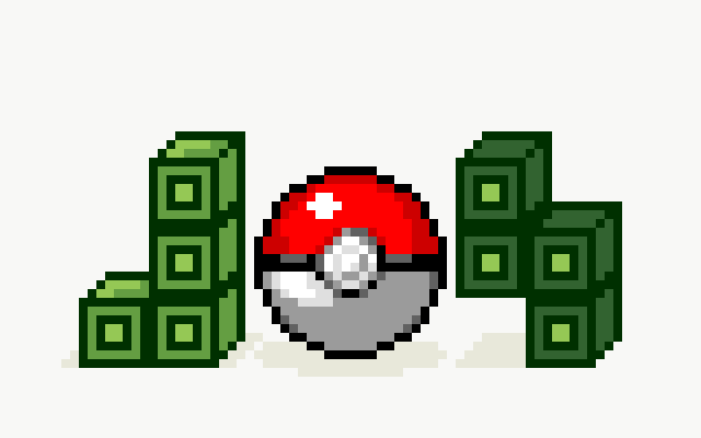 animation of a Poké Ball swaying between a J-shaped Tetris block and an S-shaped Tetris block