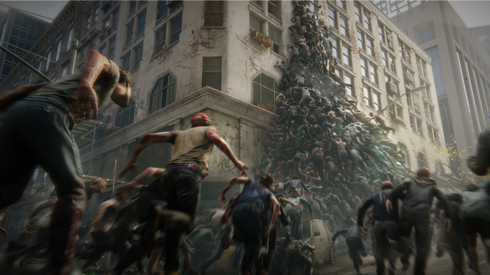 World War Z - zombies swarm a building