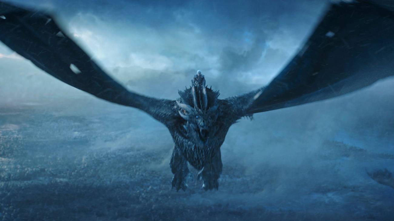 Game of Thrones season 8 episode 3 — the Night King riding undead ice dragon Viserion