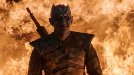 Game of Thrones season 8, episode 3 - the Night King surrounded by dragon fire