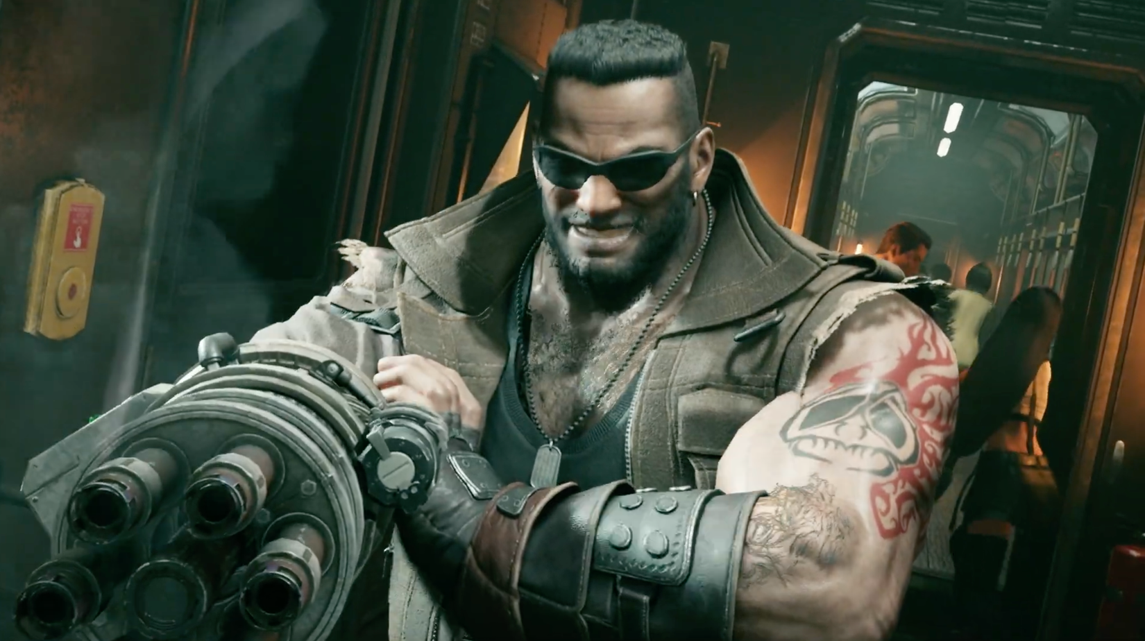 Barret fighting in the train during the FF7 Remake trailer