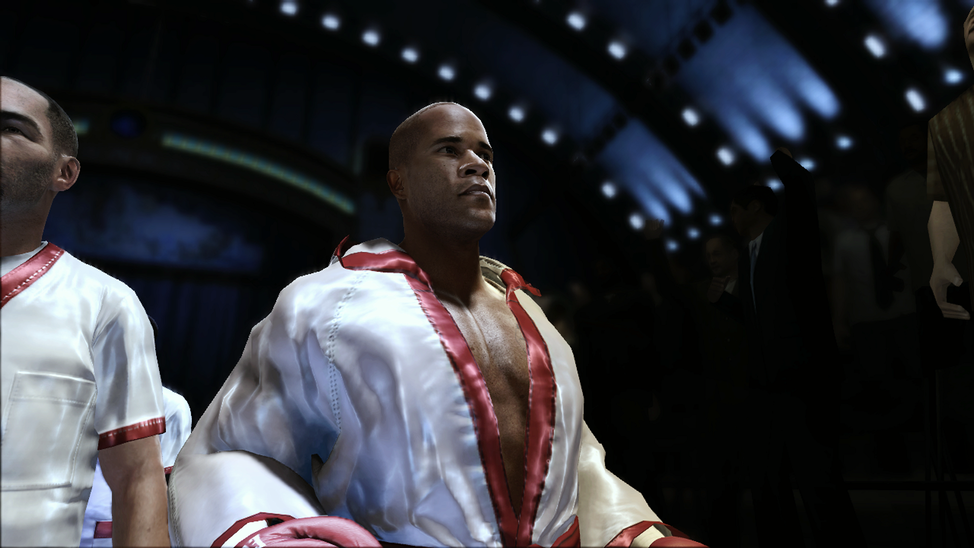 a boxer in a silk robe enters the arena in Fight Night Champion
