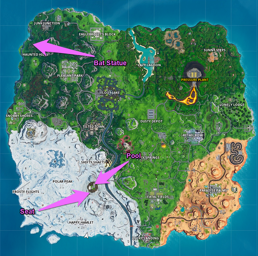 Fortnite mission: dance in front of a bat statue, in a way above-ground ...