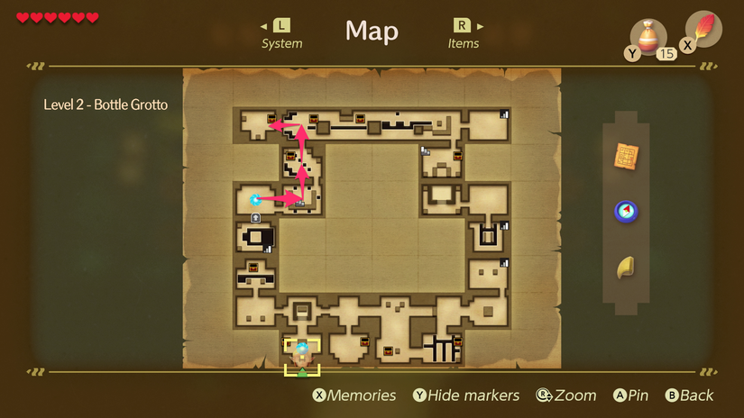 Link’s Awakening Bottle Grotto walkthrough and maps