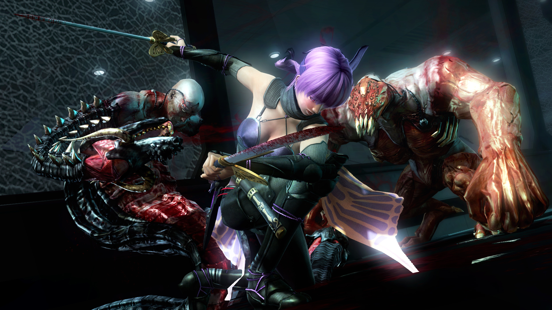 A character in Ninja Gaiden 3: Razor’s Edge fighting bloody bad guys