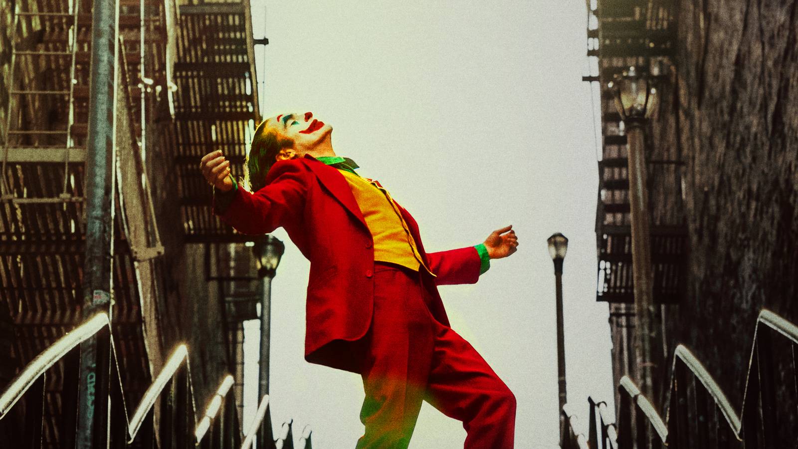 Joaquin Phoenix as the Joker looks to the sky