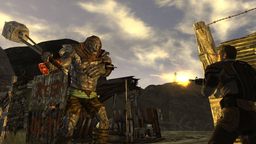 a player faces off against a super mutant in Fallout: New Vegas
