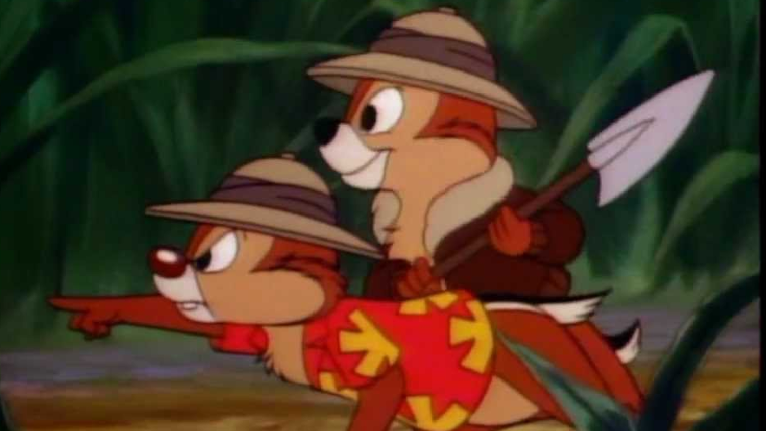 Chip and Dale in their Rescue Rangers outfits