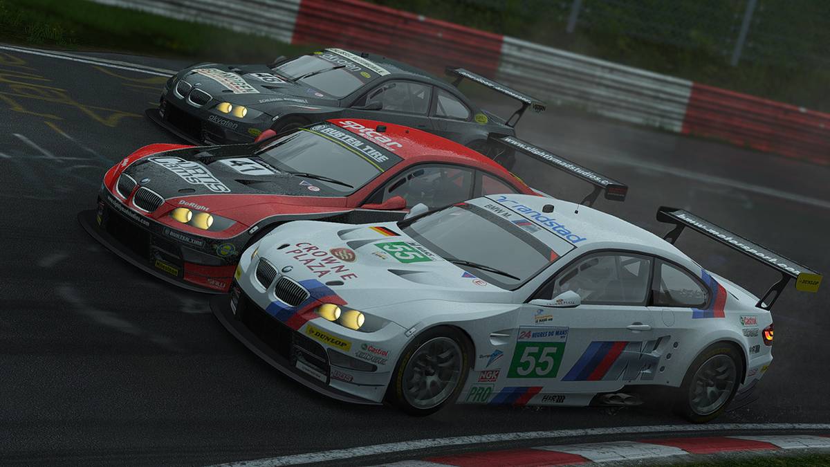 Three cars races side by side in a screenshot from Project Cars.