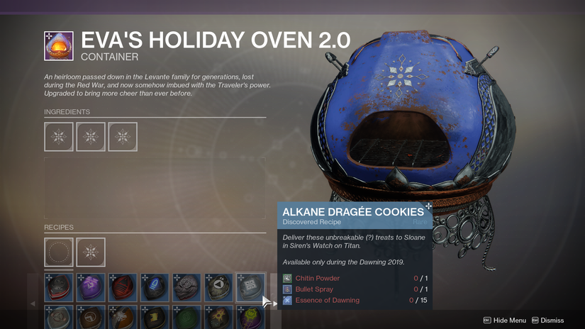Destiny Cooking Destiny 2 Dawning 2019 ingredients, gifts, and recipes guide