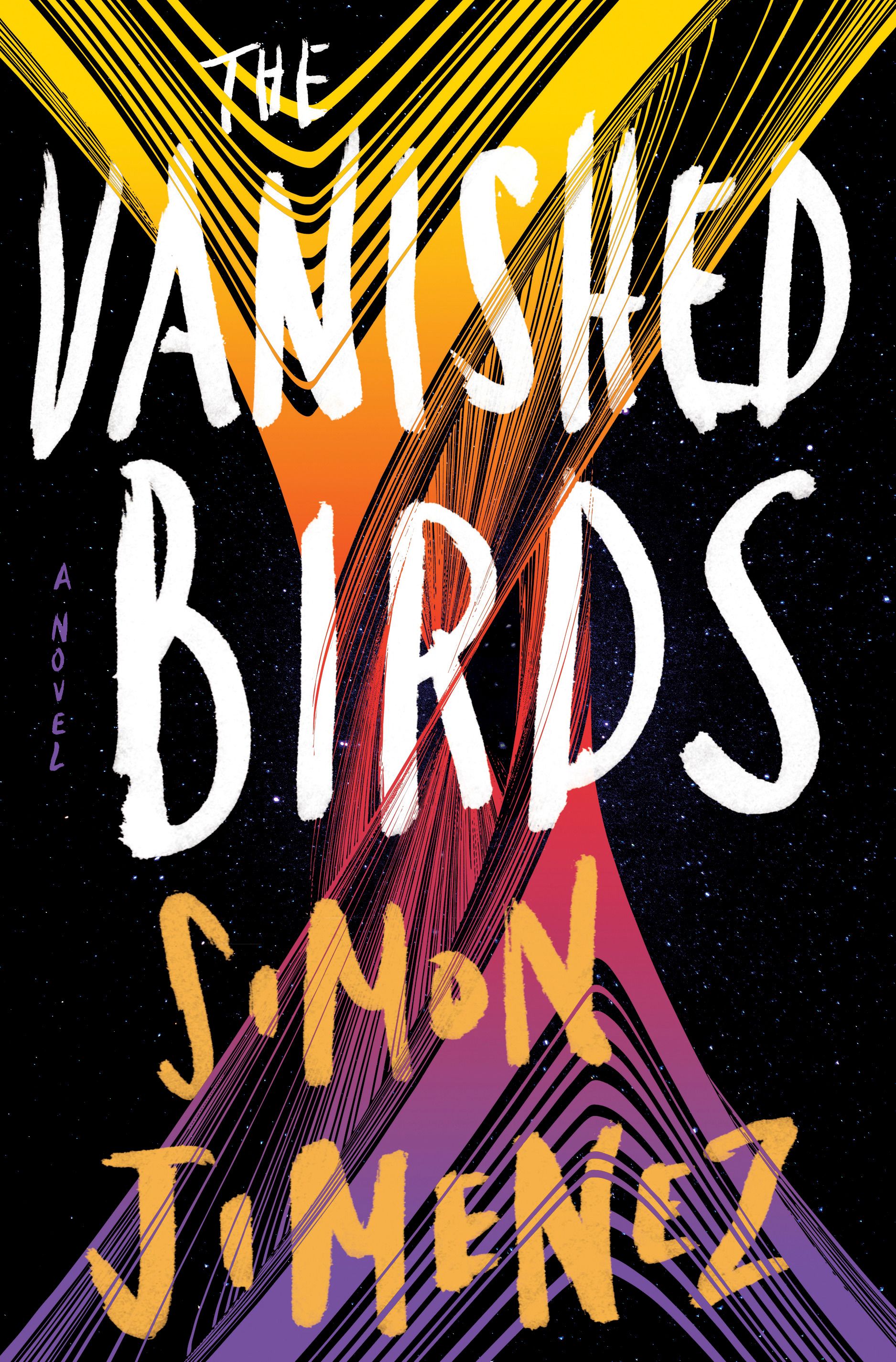 The Vanished Birds by Simon Jimenez cover has some multicolor stripes