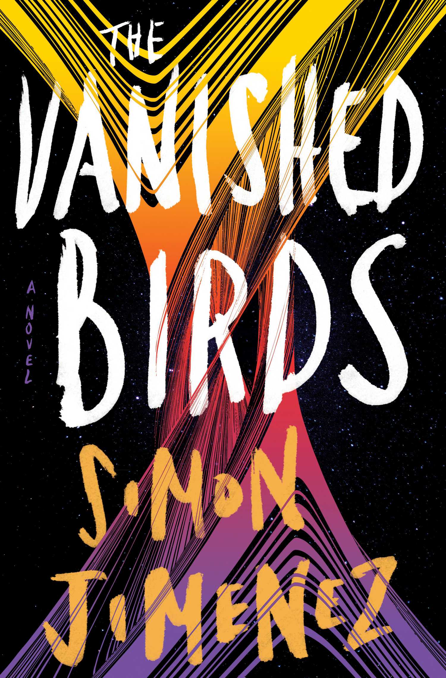 The Vanished Birds by Simon Jimenez cover has some multicolor stripes