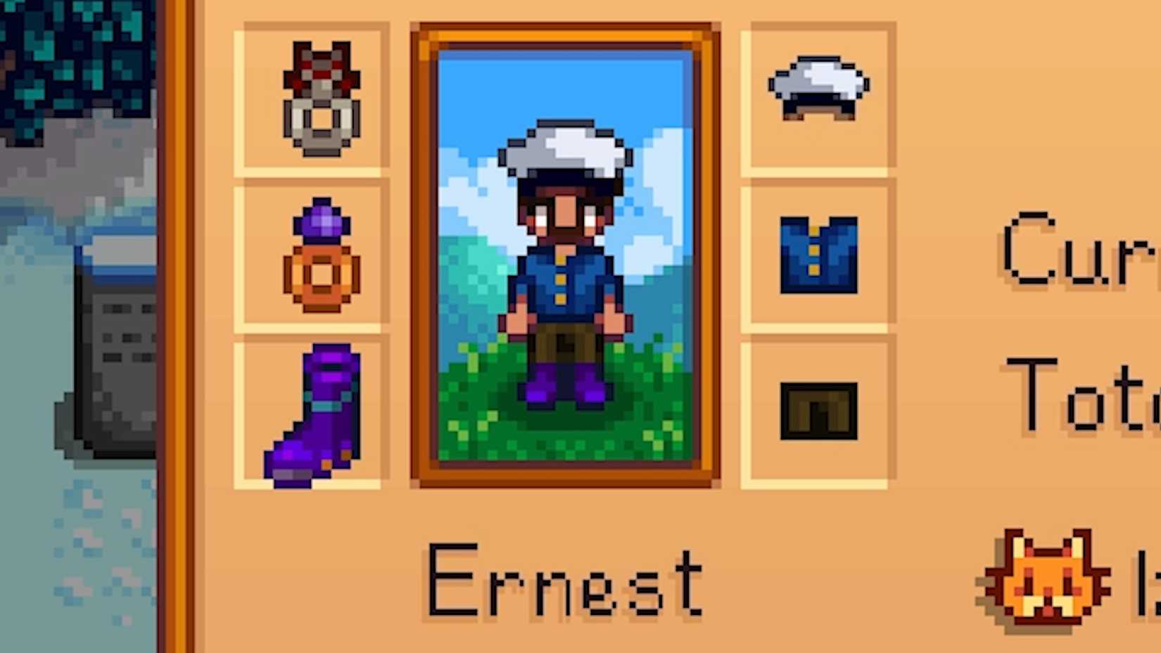 An image of my Ernest Hemingway avatar in Stardew Valley