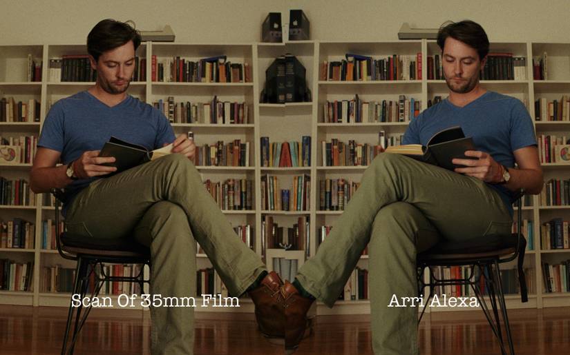 a man sits reading a book in Steve Yedlin’s film vs digital comparison