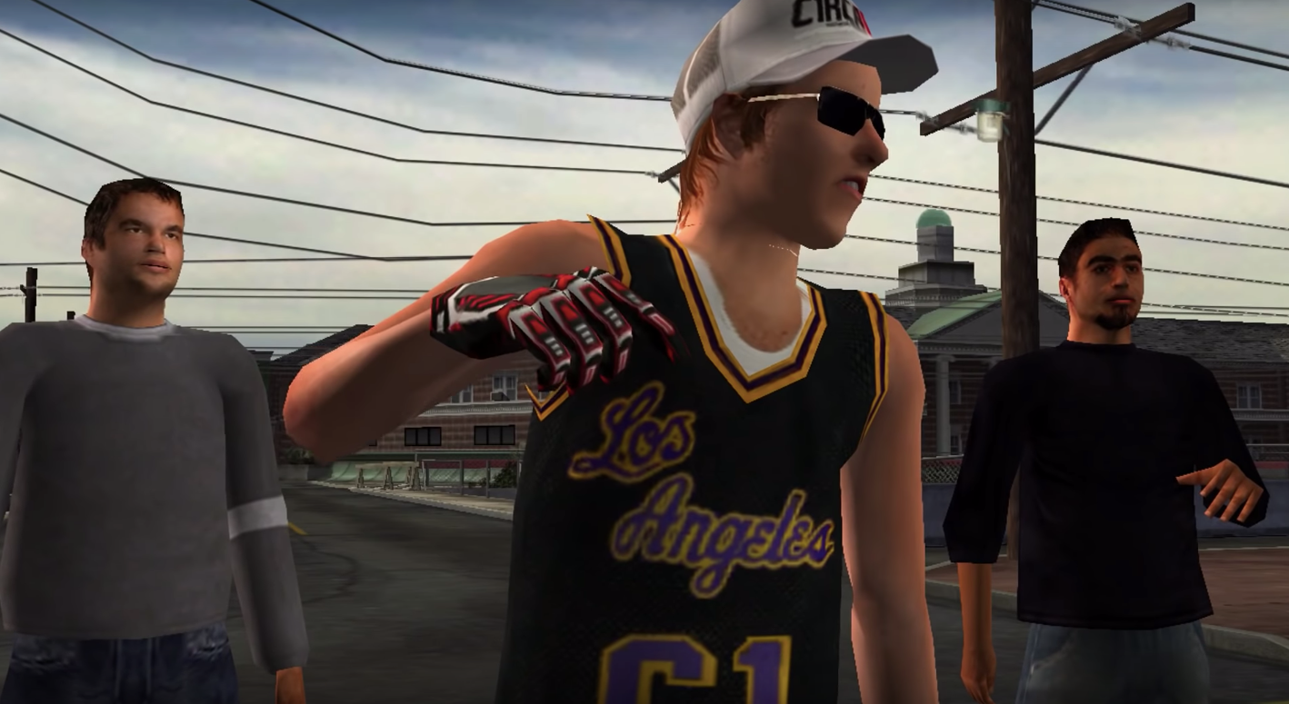 An aggressive skater gestures towards the camera in Tony Hawk’s Underground
