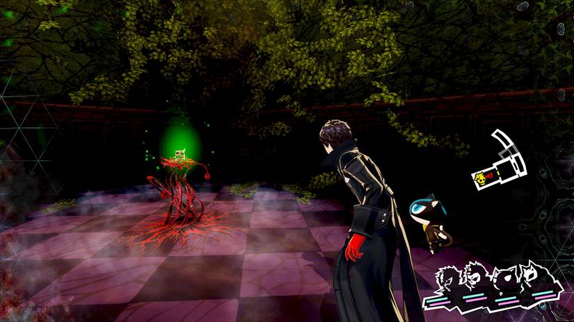 Joker finds a Will Seed in a Persona 5 Royal dungeon, which looks like a glowing face on a long, red root.