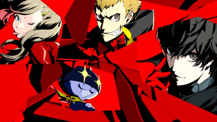 The start of the All-out-attack animation in Persona 5 Royal, featuring Ann, Ryuji, Morgana and Joker.