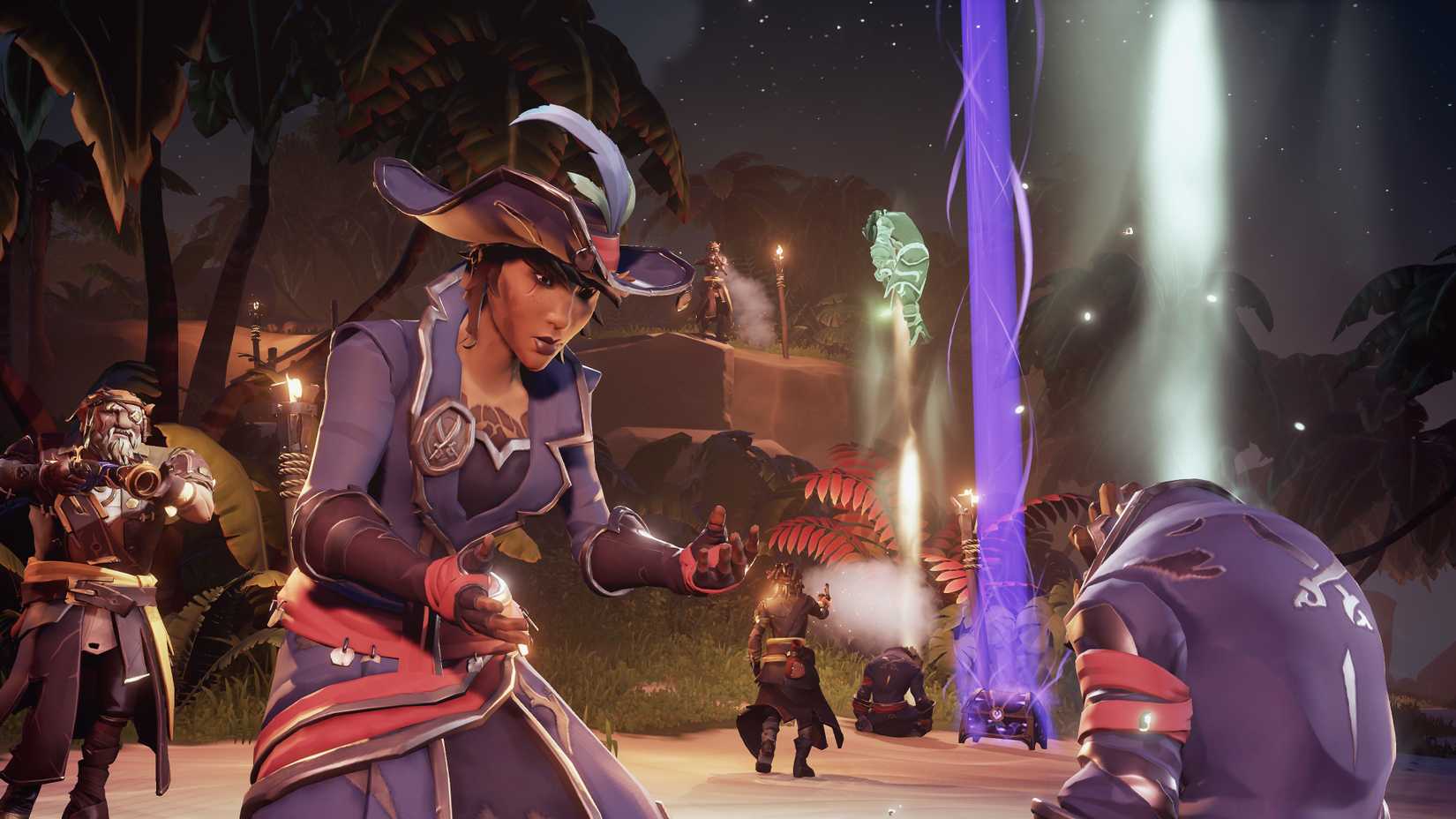A player revives a fellow pirate in the arena in a screenshot from Sea of Thieves