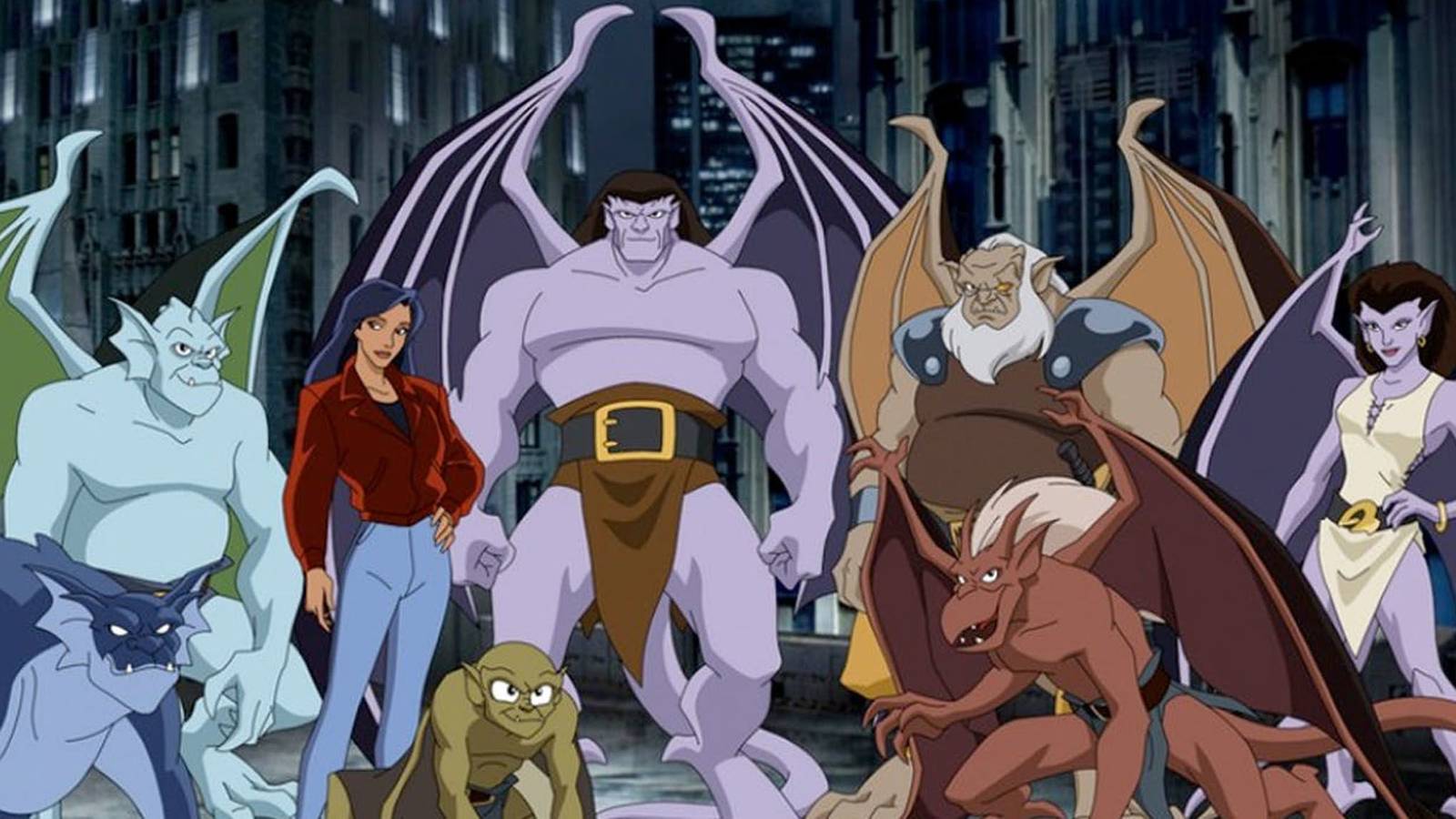 A promo image shows the animated cast of Gargoyles.