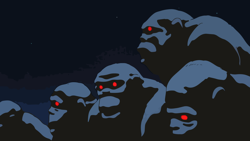 several apes with red eyes