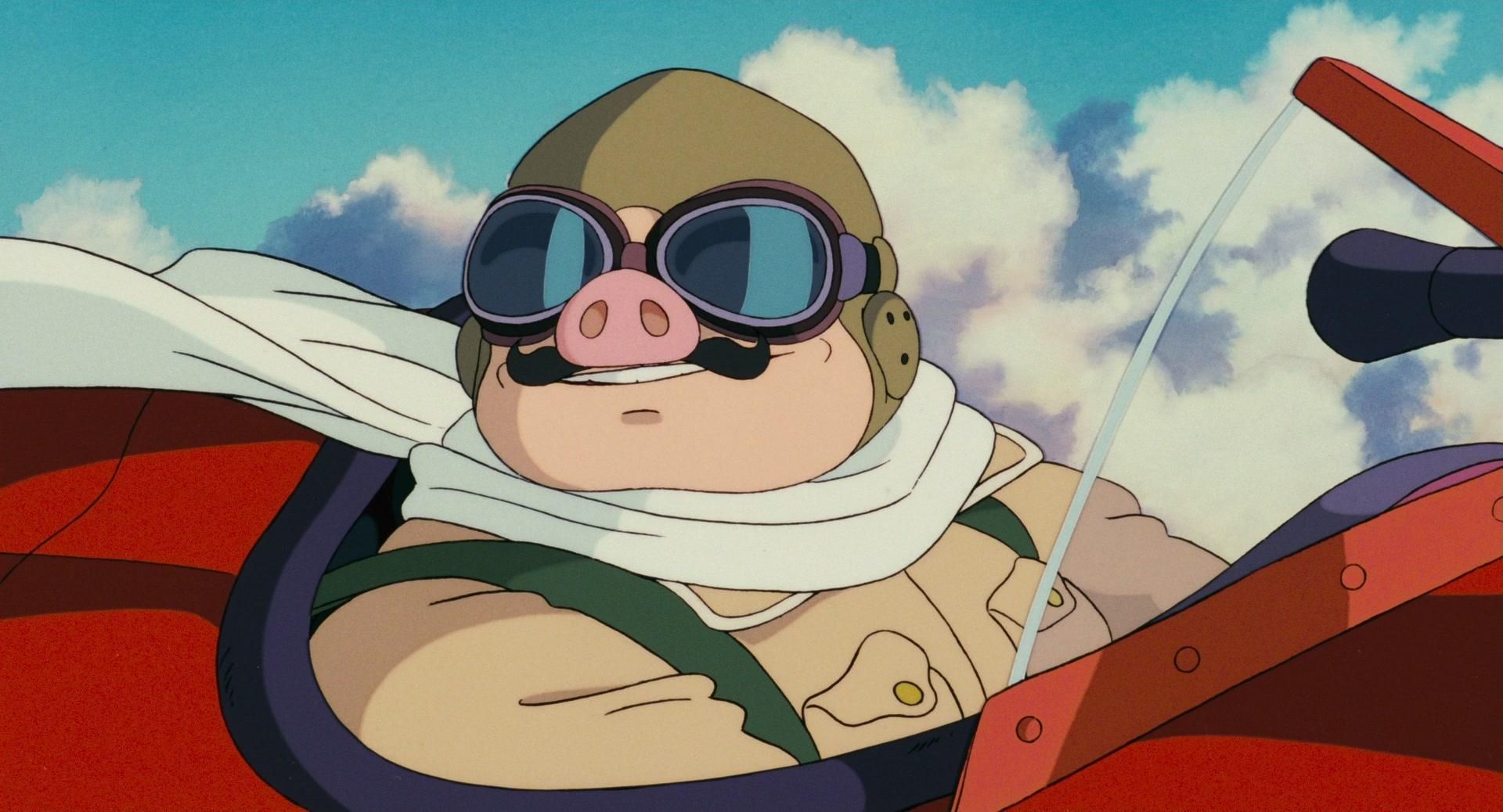 an anthropomorphic pig in a plane
