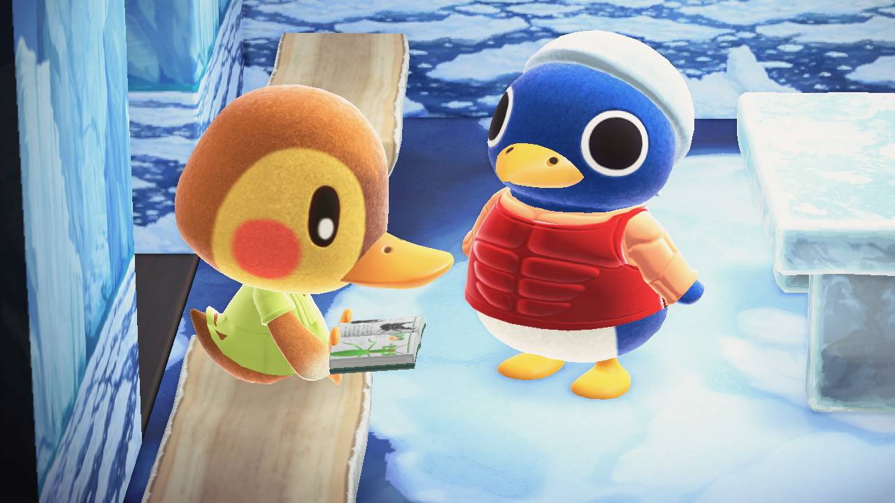 A duck and a penguin in Animal Crossing