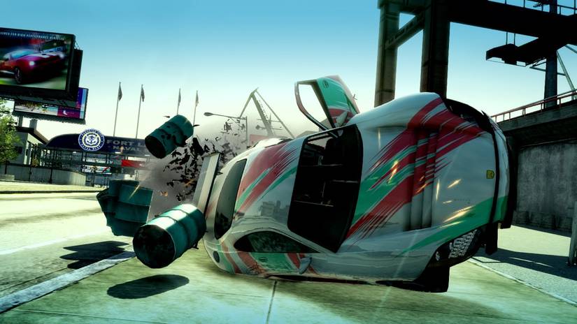 A car flips over in the Switch version of Burnout Paradise Remastered