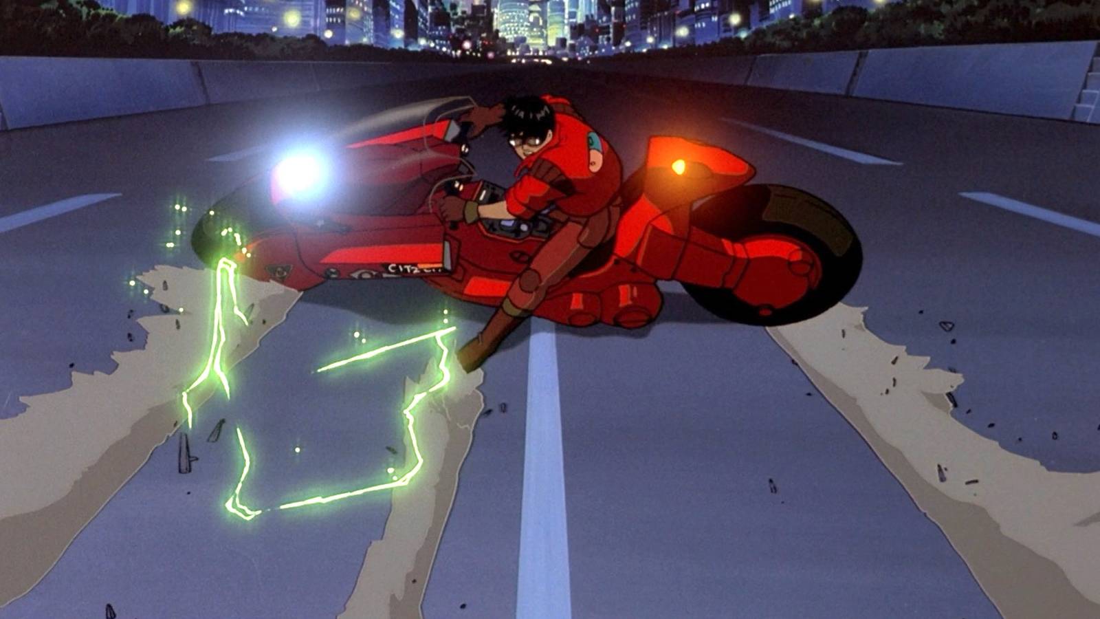 Kaneda performing the signature motorcycle slide from Akira