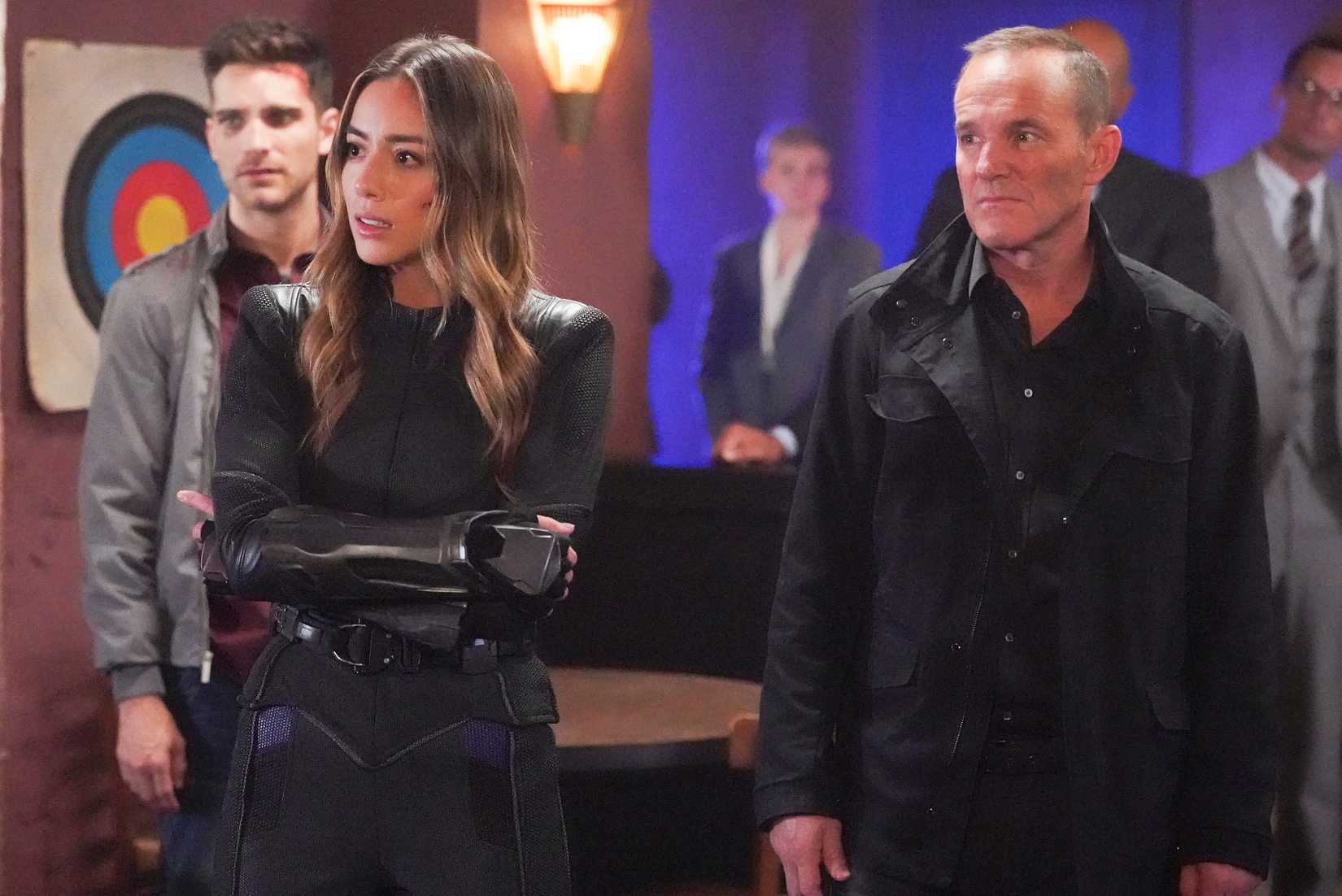 chloe benett and clark gregg in the agents of shield finale
