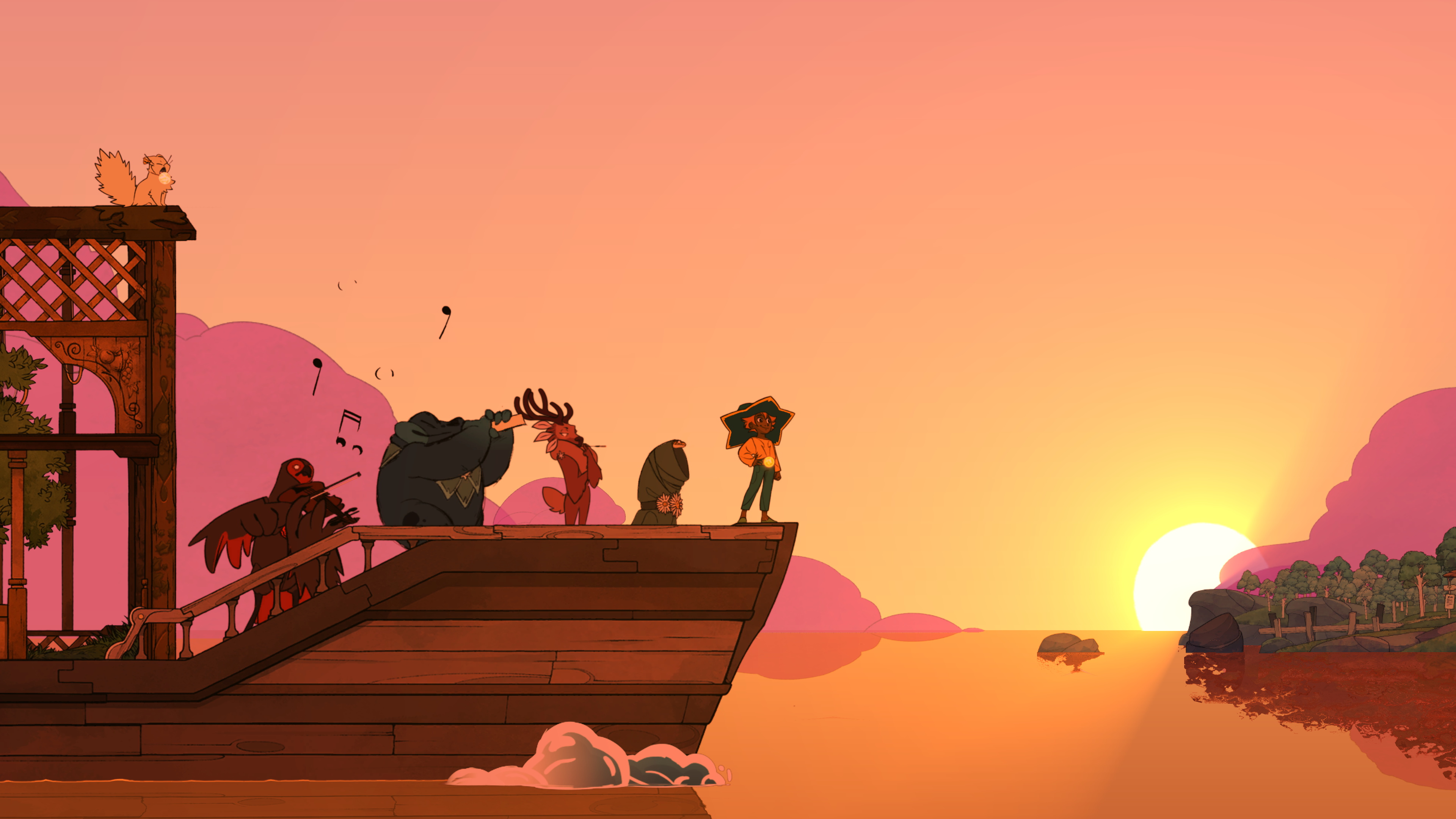 Characters lined up on the spiritfarer ship