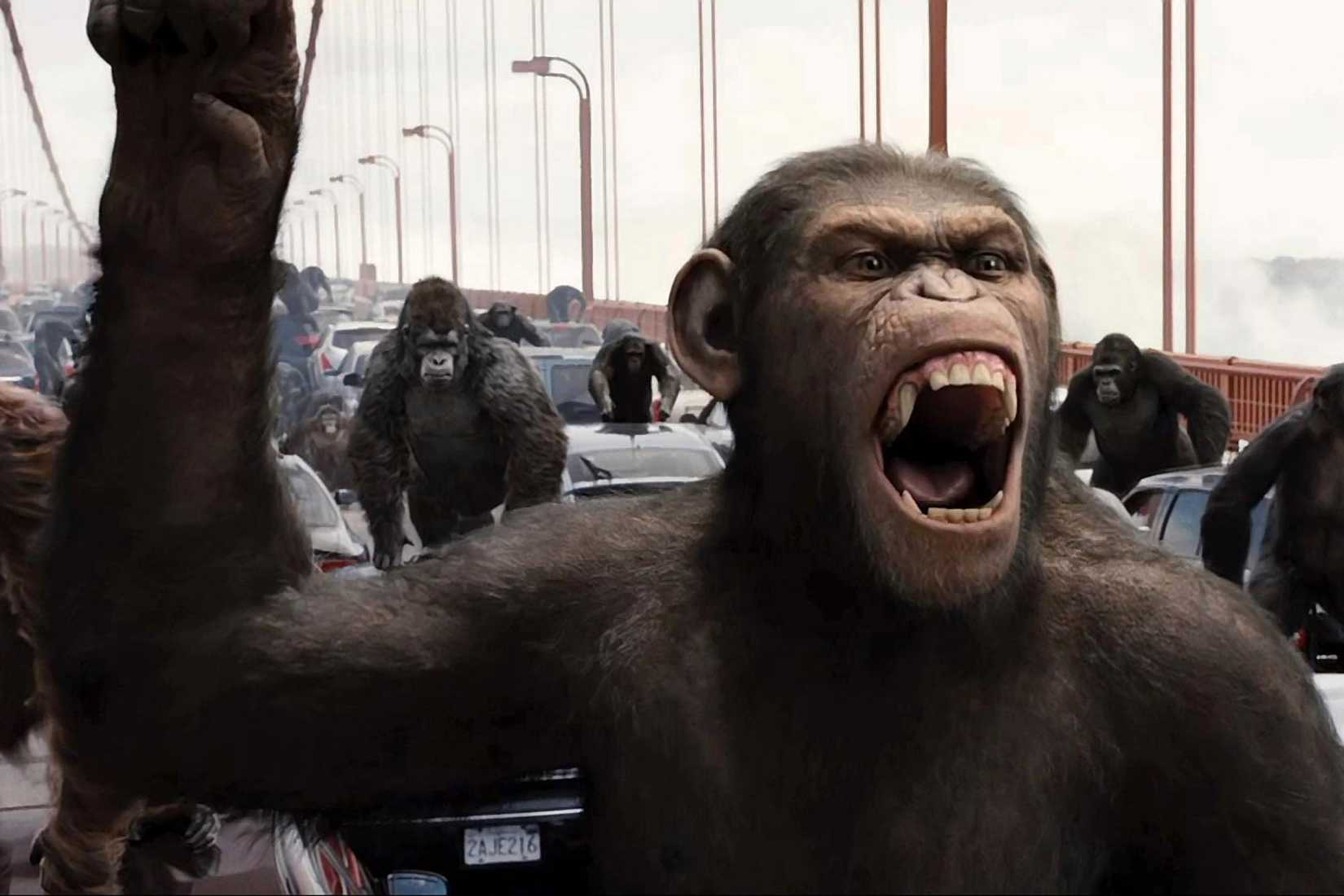 A CGI ape revolt in 2011’s Rise of the Planet of the Apes