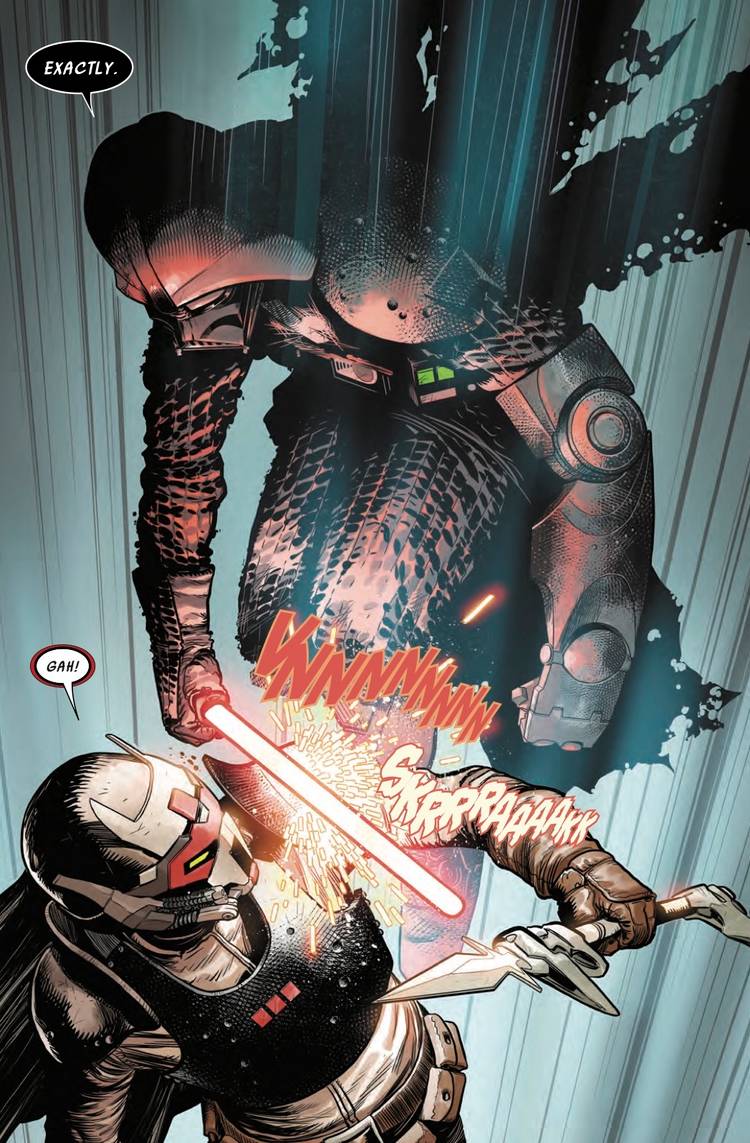 Darth Vader attacks Ochi of Bestoon with his red lightsaber