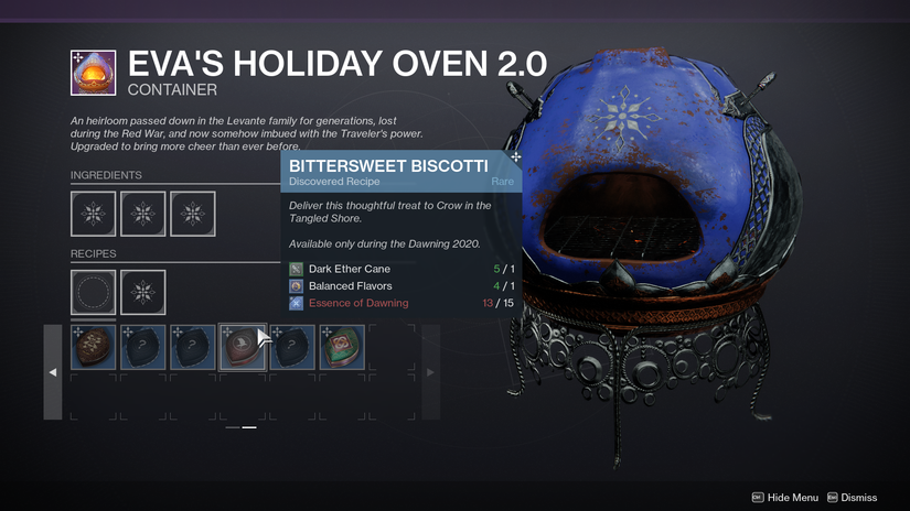 Destiny Cooking Destiny 2 Dawning 2020 ingredients, gifts, and recipes guide