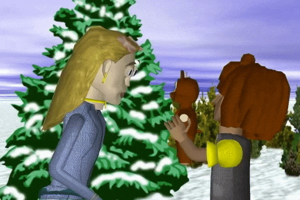 a clip of a boy lifting his head and handing a toy to a woman in Rapsittie Street Kids: Believe in Santa