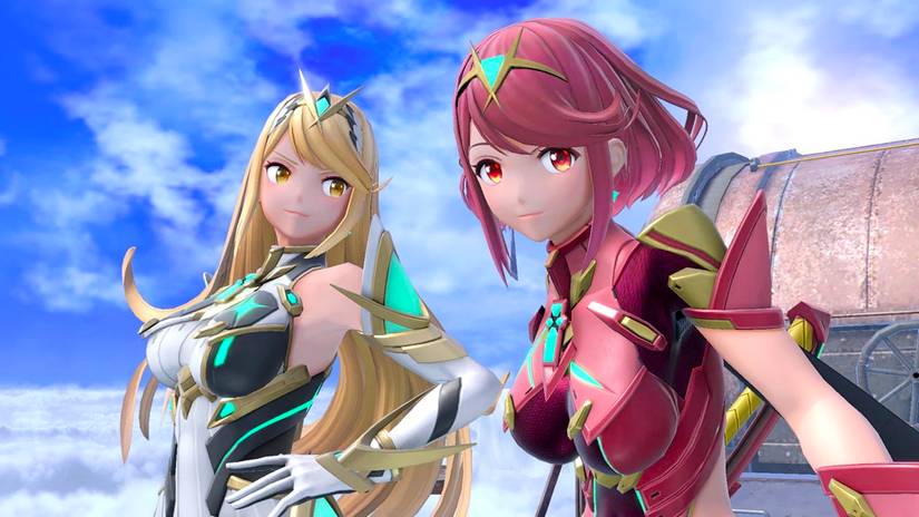 An image of Pyra and Mythra in Super Smash Bros. Ultimate