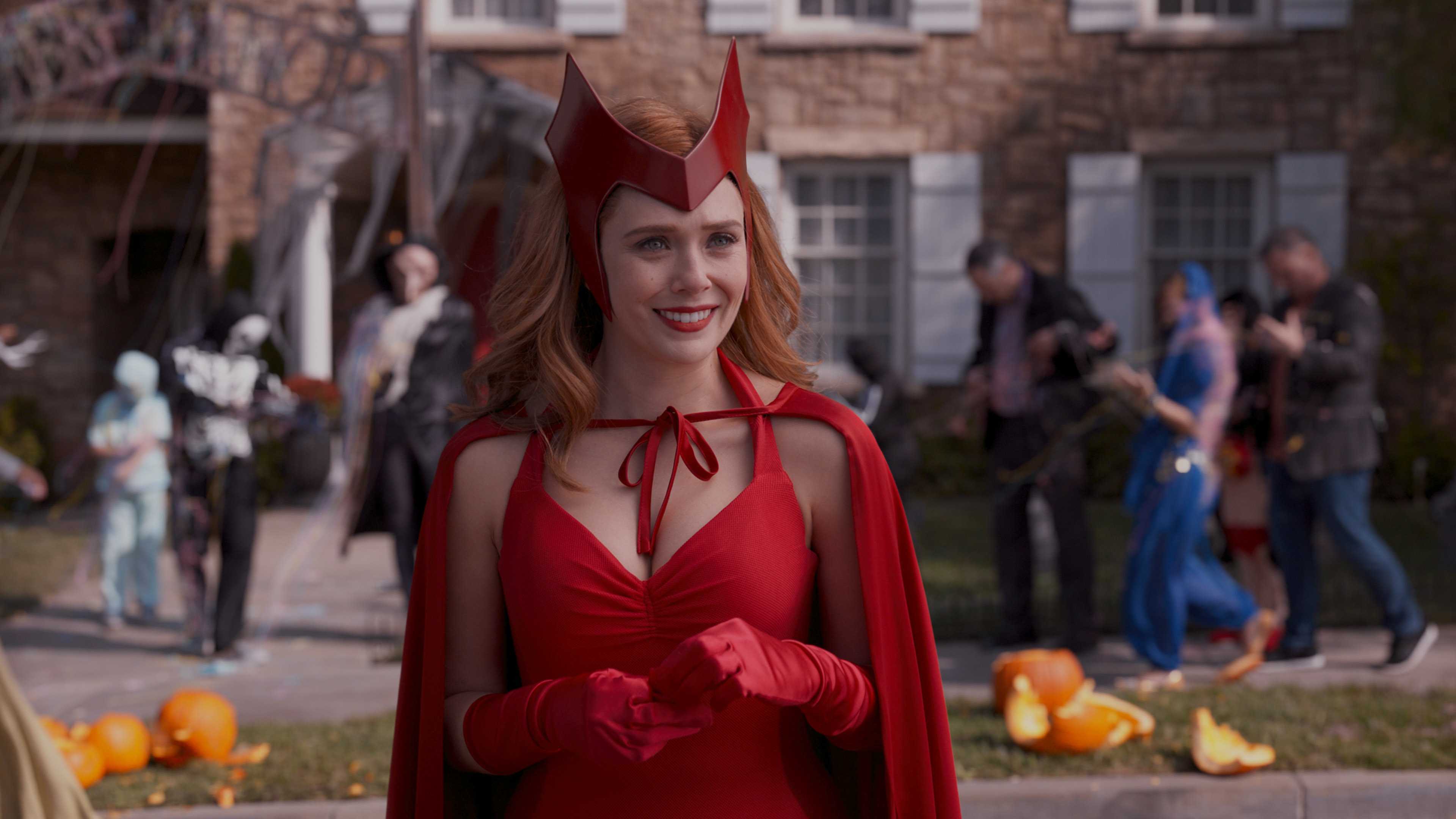 Wanda Maximoff in her Scarlet Witch halloween costume on WandaVision