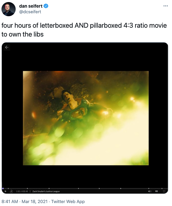Justice League is in black box 4:3 on HBO Max for creative reasons